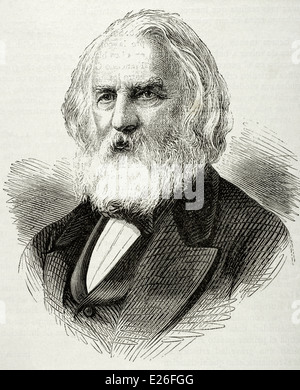 Henry Wadsworth Longfellow (1807-1882). Amerikanischer Dichter und Pädagoge. Kupferstich, 19. Jahrhundert. Stockfoto