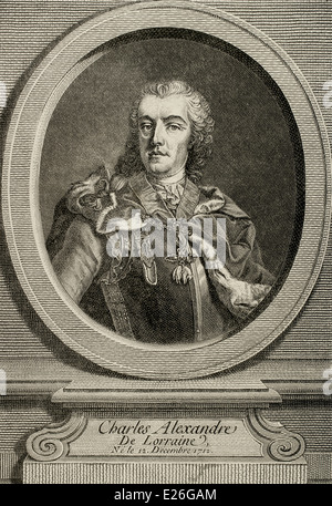 Prinz Karl Alexander von Lothringen (1712-1780). Österreichischer General und Soldaten. Kupferstich von John Daulle. Stockfoto