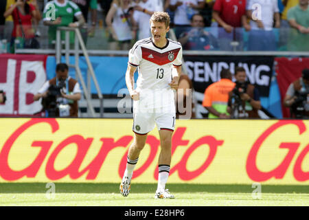 Salvador, Bahia, 16. Juni 2014. Thomas Müller (13), von Deutschland, feiert am 16. Juni 2014 Tor gegen Portugal in Gruppe G Spiel der FIFA World Cup in Arena Fonte Nova, Salvador, Bahia, Nordosten Brasiliens. Deutschland gewinnt 4: 0. Bildnachweis: Dpa picture Alliance/Alamy Live News Stockfoto