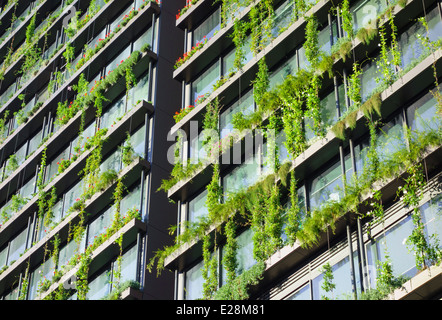 Vertikalen Garten ("hängenden Gärten") auf eine sehr moderne und umweltfreundliche Apartment Hochhaus wächst: ein CentralPark, Sydney, Australien Stockfoto