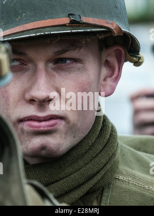 Eine Nachstellung oder Reenactment, Gruppe, spezialisiert in amerikanischen GIS-der 2. Weltkrieg aus d-Day, Juni 1944 bis Kriegsende Stockfoto