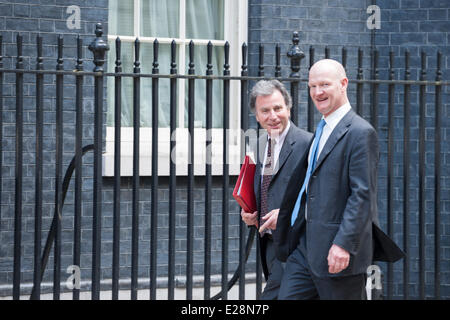 Downing Street, London, UK. 17. Juni 2014. Minister kommen in der Downing Street in London für die wöchentlichen Kabinettssitzung. Im Bild L-R: Oliver Letwin - Minister für die Regierungspolitik; David Willetts - Staatssekretär für Hochschulen und Wissenschaft. Bildnachweis: Lee Thomas/Alamy Live-Nachrichten Stockfoto