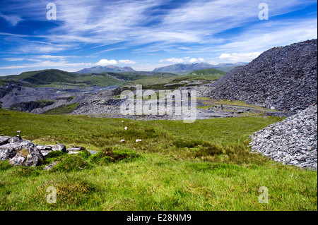 Schiefer Tipps über Blaenau Ffestiniog, Gwynedd, Stockfoto