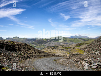 Schiefer Tipps über Blaenau Ffestiniog, Gwynedd, Stockfoto