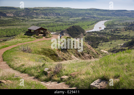 Der River Bend Aussichtspunkt in der Nord-Einheit von Theodore-Roosevelt-Nationalpark. Stockfoto