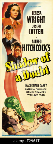 Schatten eines Zweifels - Filmplakat, Lobby Card - Regie: Alfred Hitchcock - 1943 Stockfoto