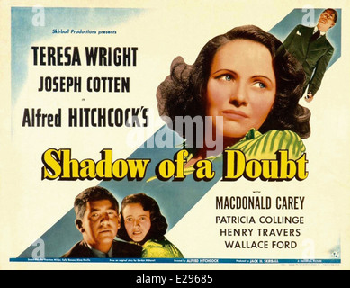 Schatten eines Zweifels - Filmplakat, Lobby Card - Regie: Alfred Hitchcock Stockfoto