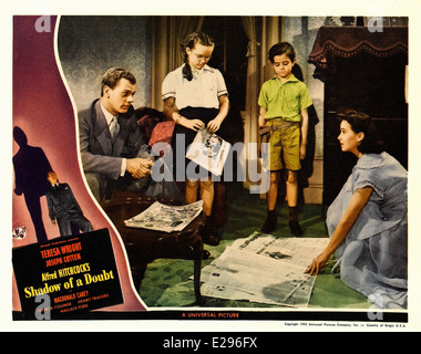 Schatten eines Zweifels - Filmplakat, Lobby Card - Regie: Alfred Hitchcock - 1943 Stockfoto