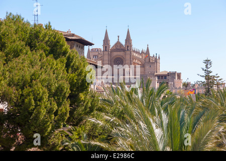 Die Kathedrale von Mallorca, mit Dächern von Palma in der Forground. Stockfoto