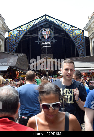 Eingang, Mercat De La Boqueria, La Rambla. Barcelona, Katalonien, Spanien. Stockfoto