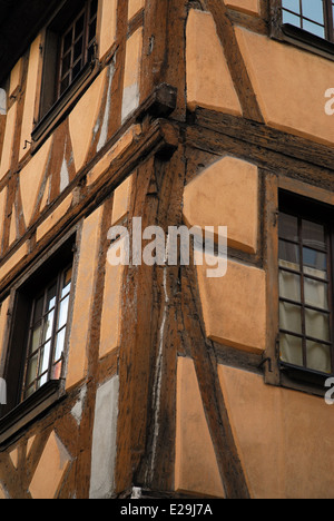 Hautnah auf einem Fachwerkhaus, Elsass, Frankreich Stockfoto