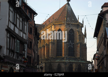 St.-Martins Kirche, von der Rue de l'Église, Colmar, Frankreich Stockfoto