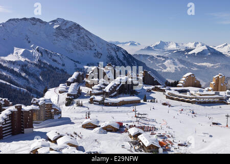 Frankreich, Haute Savoie, Avoriaz, Blick auf das Skigebiet Stockfoto