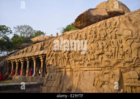 Indien, Tamil Nadu Zustand, Mahabalipuram (oder Mamallapuram), die Herabkunft des Ganges (auch genannt die Buße von Arjuna), 7. Stockfoto