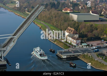 Frankreich, Calvados, Batterie, Batterie-Brücke oder Pegasus-Brücke, Zugbrücke über den Kanal von Caen bis zum Meer, veröffentlicht Stockfoto