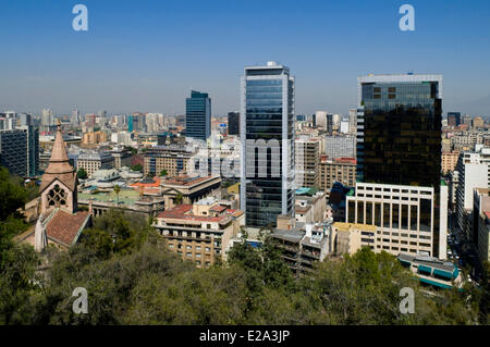 Metropolitan Region von Santiago, Chile Hauptstadt Stadt Santiago, Dowtown, Ansicht von oben Seite Park von Cerro Santa Lucia Stockfoto