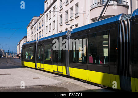 Frankreich, Finistere, Brest, der Siam-Straße, die Straßenbahn von Brest ist ein Projekt von TCSP (öffentliche Verkehrsmittel in speziellen Bahnen) von Stockfoto