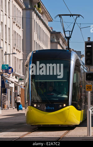 Frankreich, Finistere, Brest, der Siam-Straße, die Straßenbahn von Brest ist ein Projekt von TCSP (öffentliche Verkehrsmittel in speziellen Bahnen) von Stockfoto