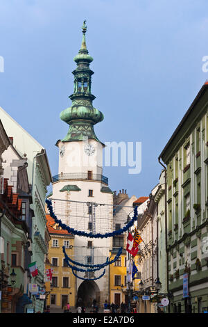 Slowakei, Bratislava, St. Michael-Tor, einen Turm aus dem 14. Jahrhundert mit einem achteckigen Teil aus dem 16. Jahrhundert und Stockfoto