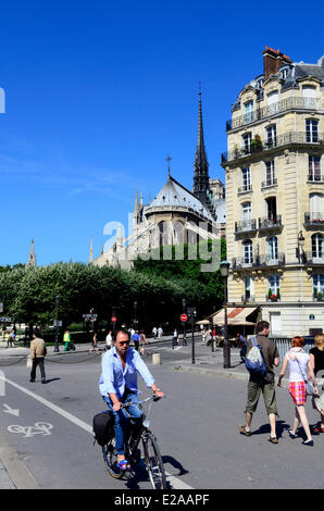 Frankreich, Paris, Ile De La Cite, Kathedrale Notre-Dame von Saint-Louis Bridge gesehen Stockfoto