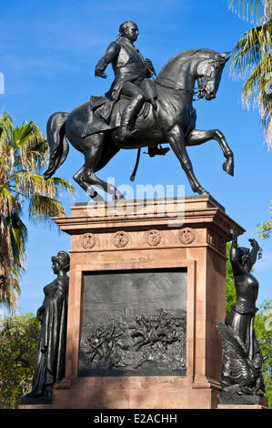 Mexiko, Michoacan Zustand, Morelia, Weltkulturerbe der UNESCO, Reiterstatue von Jose Maria Morelos y Pavón, ein Held Stockfoto