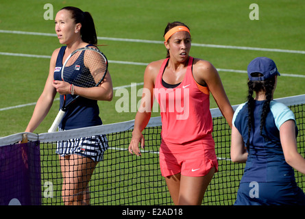 Madison Keys (USA) nach dem Sieg gegen Jelena Jankovic (Serbien) in Devonshire Park, Eastbourne, 2014 Stockfoto