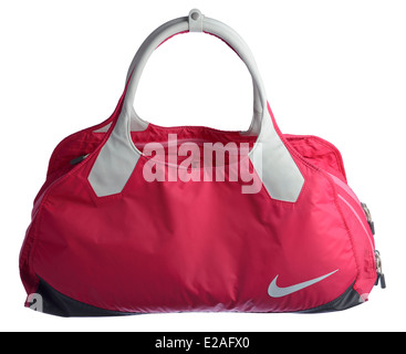 Rosa Nike Sporttasche isoliert auf weißem Hintergrund ausschneiden Stockfoto