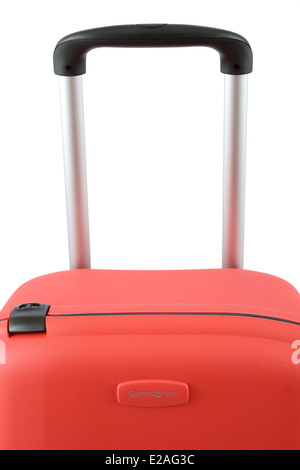 Rot-Samsonite Rollen Trolley Koffer isoliert auf weißem Hintergrund Stockfoto