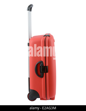 Rot-Samsonite Rollen Trolley Koffer isoliert auf weißem Hintergrund Stockfoto