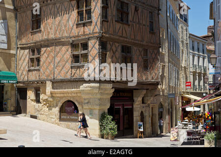 Frankreich, Gers, Auch, stoppen auf El Camino de Santiago, eine halbe Fachwerkhaus mit Colombages in der Pousterles (mittelalterlichen Gassen) der Stockfoto