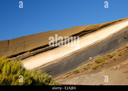 Spanien, Kanarische Inseln, Teneriffa, Bergen Straße TF 24, Ortuno Mirador, geologischen Schichten rund um den Vulkan Teide Stockfoto