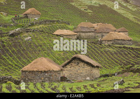 Peru, Cuzco Provinz, Q'ero Ureinwohner, die ultimative Nachkommen der Inkas, Hatun Carabaya Cordillera, Sinakara Bereich Stockfoto