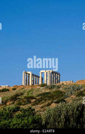 Griechenland, Attika, Kap Sounion, die Ruinen der Tempel des Poseidon, erbaut in der Mitte des 5. Jahrhunderts v. Chr. Stockfoto