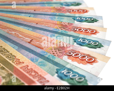 Haufen von russischen Rubel Banknoten Stockfoto