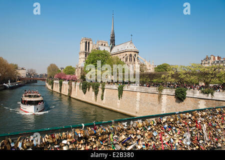 Frankreich, Paris, Seine Ufer Weltkulturerbe der UNESCO, Vorhängeschlösser links von den Liebhabern auf dem Geländer der Pont de Stockfoto