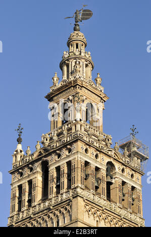 Spanien, Andalusien, Giralda, ein ehemaliger Almohaden Minarett der großen Moschee umgewandelt in einen Glockenturm der Kathedrale, Denkmalschutz Stockfoto