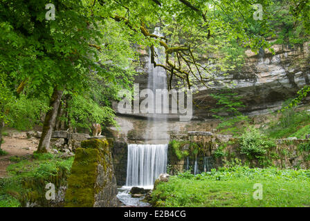 Frankreich, Jura, Parc Naturel du Haut-Jura (Jura-Naturpark Haut), Bonlieu, Website des Cascades du Herisson (Igel Wasserfälle), Stockfoto