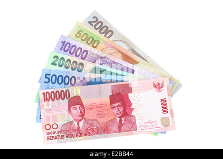 Indonesische Banknoten in verschiedenen Stückelungen Stockfoto