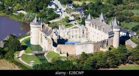 Frankreich, Morbihan, Presqu'ile de Rhuys, Sarzeau, Suscinio Schloss (Luftbild) Stockfoto