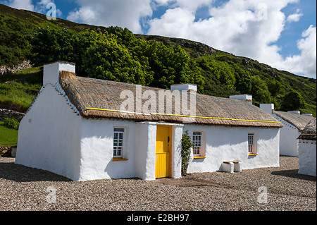 Irische strohgedeckten Hütte, Clonmany, County Donegal, Irland Stockfoto