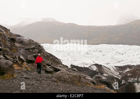 Island, Sudurland Region, Skaftafel National Park, Svinafellsjokull Gletscher, Teil des Vatnajökull-Gletschers Stockfoto