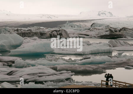 Island, Sudurland, Skaftafel Nationalpark, Jökulsárlón Lagune, Gletscher der Breioamerkurjokull Teil des Vatnajökull-Gletschers Stockfoto