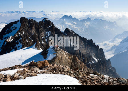 Frankreich, Hautes Alpes, Parc National des Ecrins, La Grave, Tour De La Meije durch Tourenski, Refuge de l'Aigle (3450 m) Stockfoto