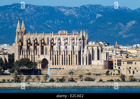 Die Kathedrale von Mallorca, Palma angesehen vom Meer entfernt. Stockfoto