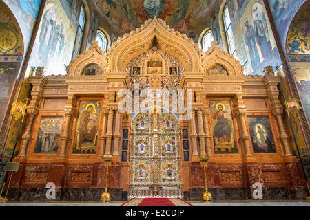 Russland, St. Petersburg, als Weltkulturerbe der UNESCO, Kirche des Erlösers auf Auferstehungskirche, Tür der Ikonostase aufgeführt. Stockfoto