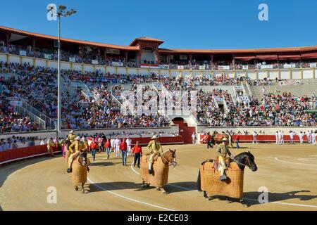 Frankreich, Herault, Beziers, jährliche Feria der Stadt Vullfight in Stierkampfarenen, Parade von den Picador Stockfoto