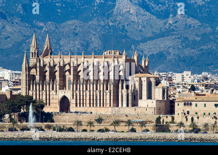 Die Kathedrale von Mallorca, Palma angesehen vom Meer entfernt. Stockfoto