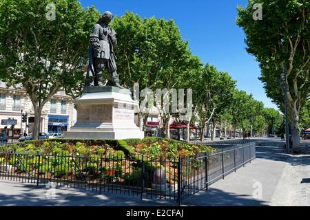 Frankreich, Herault, Beziers, Paul Riquet Weg, Statue von Pierre Paul Riquet Designer und Direktor des Canal du Midi als Weltkulturerbe der UNESCO aufgeführt Stockfoto