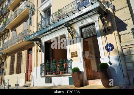 Frankreich, Herault, Beziers, Dichter Hotel, Fassade des Rathauses mit einem Fenster und ein Geländer auf dem Balkon Stockfoto