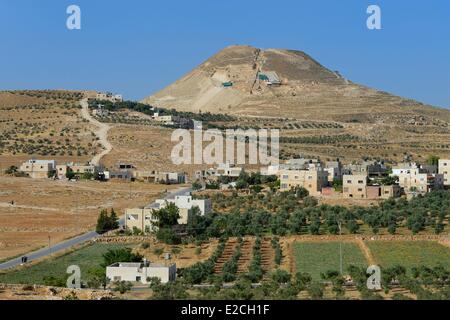 Palästina, West Bank (umstrittene Gebiet), Herodium oder Herodion ist ein Vulkan-ähnliche Hügel mit einem Kegelstumpf mit einer Festung und Palast bauen von Herodes die großen (Herodion Nationalpark) Stockfoto